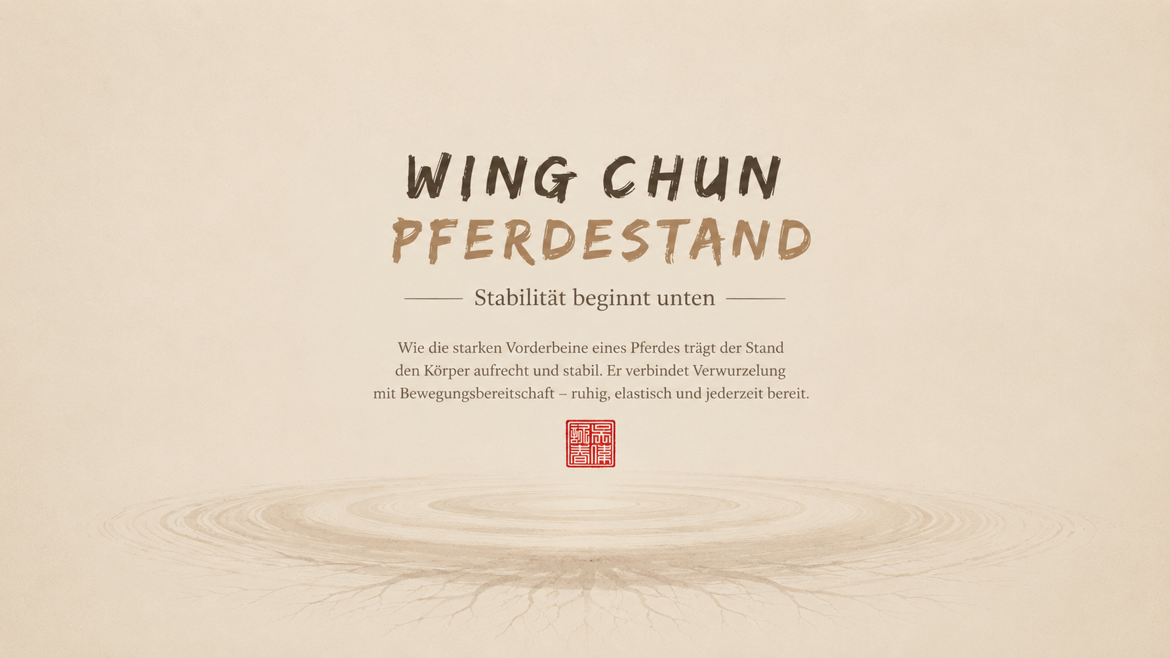 Symbolische Darstellung des Wing-Chun-Pferdestands mit Stabilität und Verwurzelung.